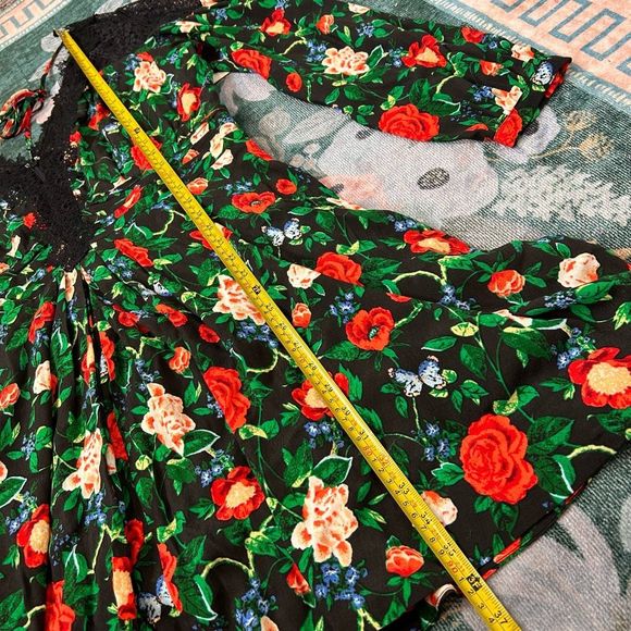 Anthropologie Dress 16 Lace V-Neck Dark Floral Rose Long Sleeve Mini Flowy NWT - Picture 11 of 16